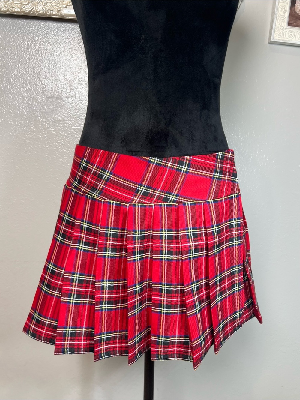Red Tartan Pleated Mini Skirt - Women